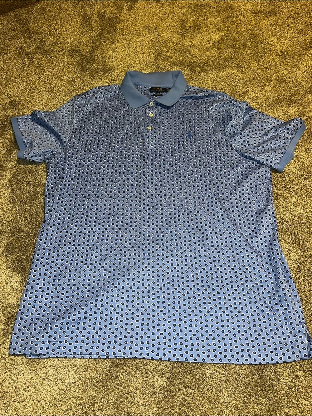 Polo by Ralph Lauren Men's Blue Graphic Knit Polo Shirt w/ Logo - XXL Euc
